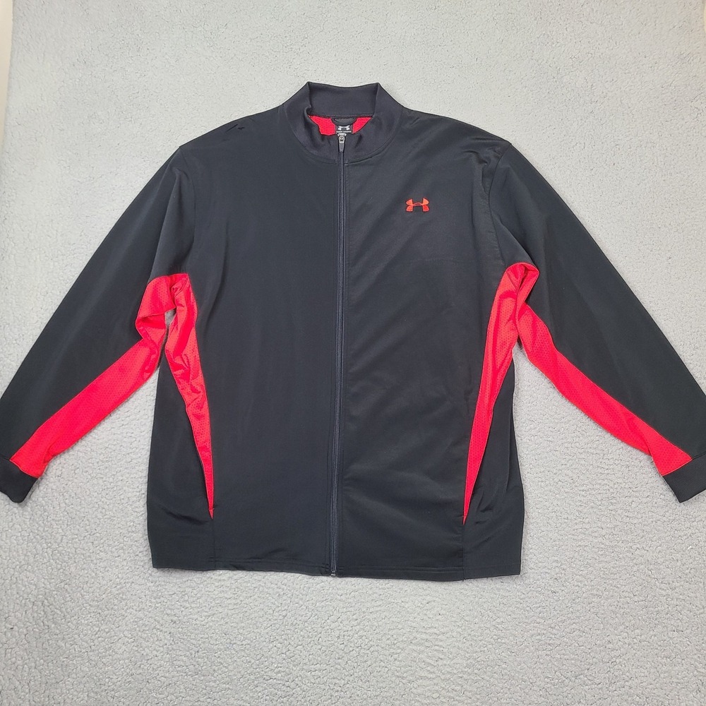 Under Armour Track‎ Jacket Mens XL Black Red Performance Warmup Casual Relaxed
